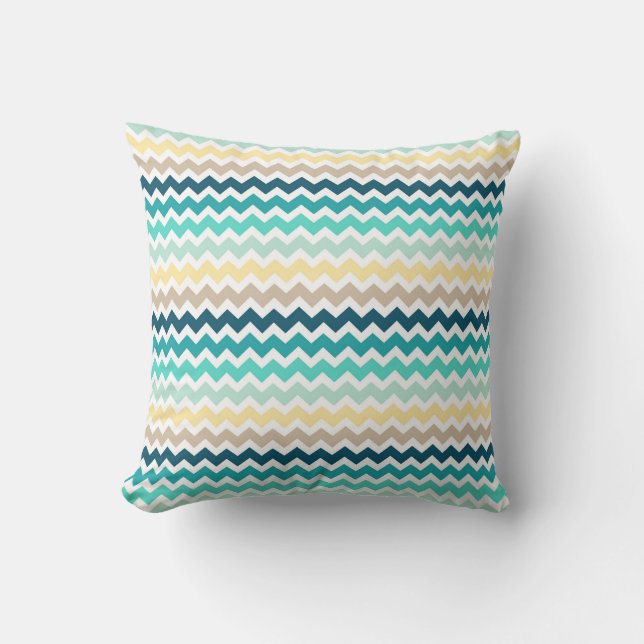 Blauwe Blauwgroen Chevron Decorative Pillow Kussen (Voorkant)