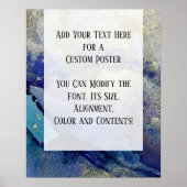 Blauwe, Blauwgroen en goudkleurige alcoholinkt Poster (Voorkant)