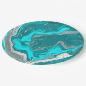 Blauwe, Blauwgroen en turquoise marmer fluid Art Papieren Bordje (Gekanteld)