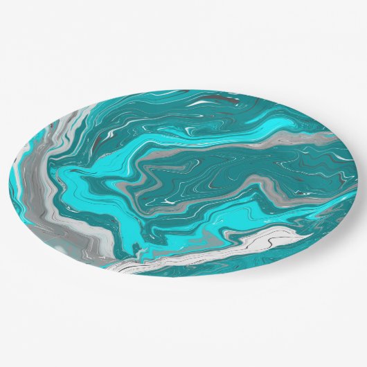 Blauwe, Blauwgroen en turquoise marmer fluid Art Papieren Bordje (Gekanteld)