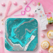 Blauwe, Blauwgroen en turquoise marmer fluid Art Papieren Bordje (Feest)
