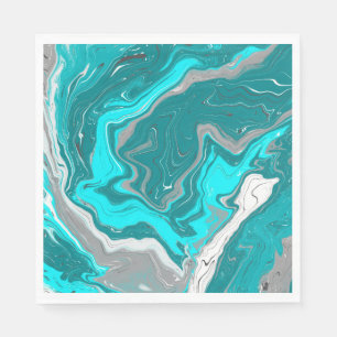 Blauwe, Blauwgroen en turquoise marmer fluid Art Servet