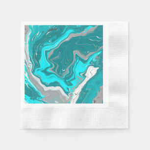 Blauwe, Blauwgroen en turquoise marmer fluid Art Servet