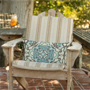 Blauwe Blauwgroen grijze Taupe Brown Orient Tribal Buitenkussen