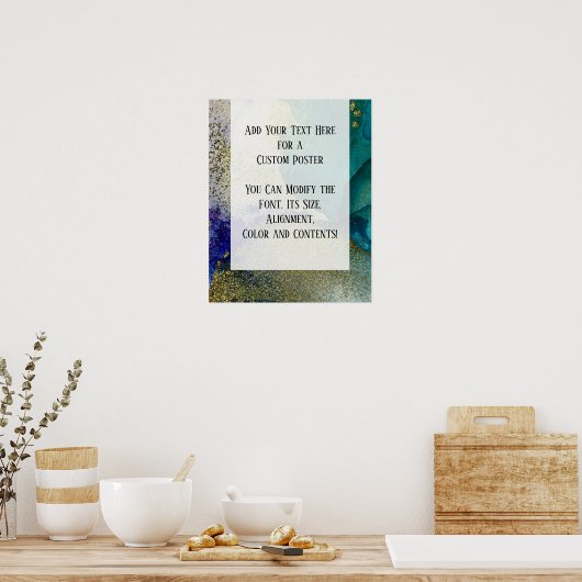 Blauwe, Blauwgroen, groene en Gold Abstracte alcoh Poster (Keuken)