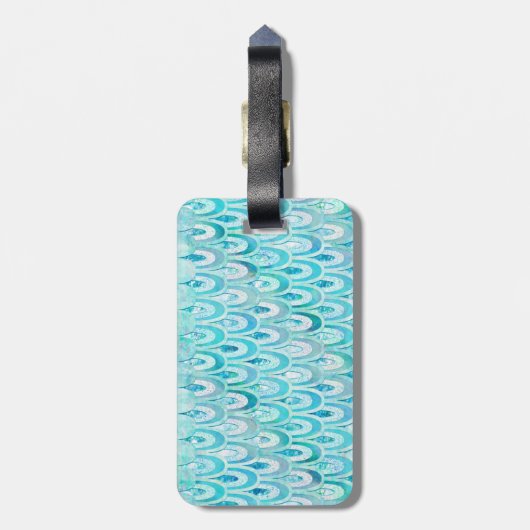 Blauwe Blauwgroen kleine zeemeerminnen schaaltjes Bagagelabel (Achterkant verticaal)