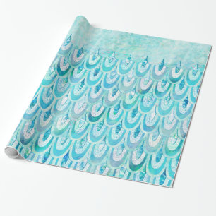 Blauwe Blauwgroen kleine zeemeerminnen schaaltjes  Cadeaupapier