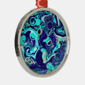 Blauwe Blauwgroen oceaanwervelingen Vloeiende kuns Metalen Ornament (Rechts)