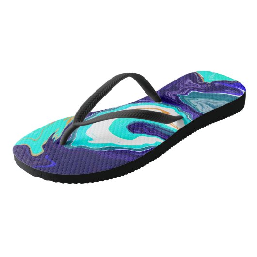 Blauwe Blauwgroen oceaanzwemmen Marmer Fluid Art Teenslippers (Schuin)