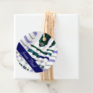 Blauwe, Blauwgroen tapijtschelp Mitzvah Gift Label