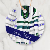 Blauwe, Blauwgroen tapijtschelp Mitzvah Gift Label (Achterkant)