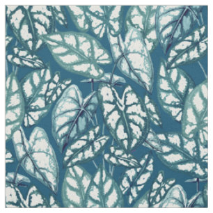 Blauwe Blauwgroen Tropische Bladeren Stof
