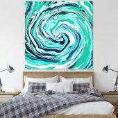 Blauwe, Blauwgroen, Turquoise- en White Swirls Mar Canvas Afdruk (Insitu (Slaapkamer))