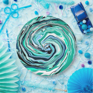 Blauwe, Blauwgroen, Turquoise- en White Swirls Mar Papieren Bordje
