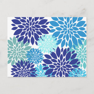  blauwe Blauwgroen Turquoise Flowers Floral Art Briefkaart