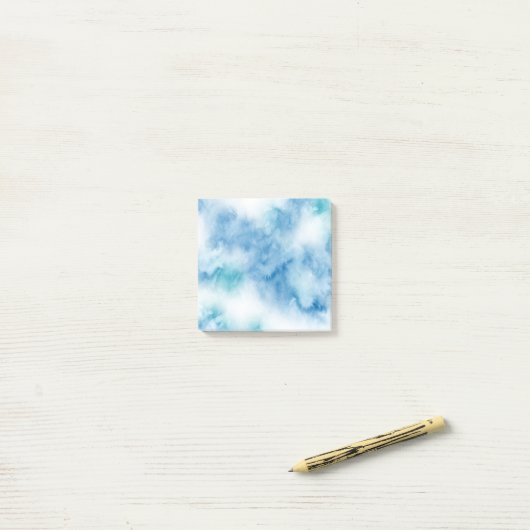 Blauwe Blauwgroen Waterverf Abstract Post-it® Notes (Op bureau)