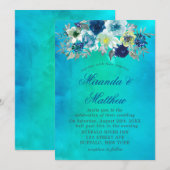 Blauwe Blauwgroen Waterverf Peony Wedding Invitati (Voorkant / Achterkant)