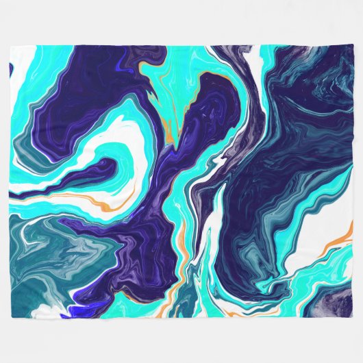 Blauwe, Blauwgroen, witte en goudmarmer Fleece Deken (Voorkant (Horizontaal))