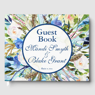 Blauwe, Bleke Waterverf Floral Wedding, enz. Gastenboek
