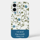 Blauwe Bloem Bijbelvers Case-Mate iPhone Case (Achterkant)