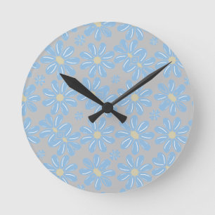 Blauwe Bloem Bloempatroon - Wandklok Ronde Klok