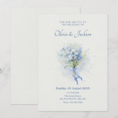 Blauwe bloem boeket bruiloft kaart (Voorkant / Achterkant)