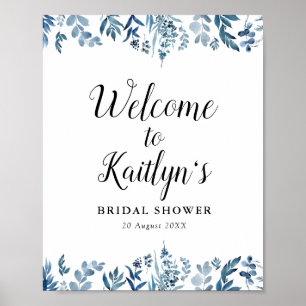 blauwe bloem bruidsbaby shower welkomstbord poster