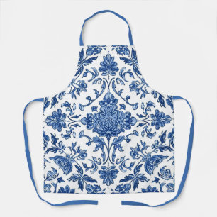 Blauwe Bloem Chinoiserie Witte Waterverf Schort