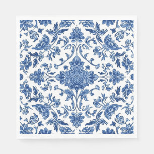Blauwe Bloem Chinoiserie Witte Waterverf Servet