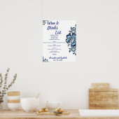 Blauwe Bloem Drankenlijst Bruiloft Poster (Keuken)