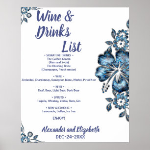 Blauwe Bloem Drankenlijst Bruiloft Poster