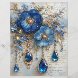 Blauwe Bloem Edelstenen Junk Journal Scrapbook Pap