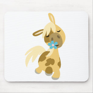 Blauwe bloem en Pony mousepad Muismat
