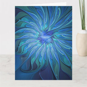 Blauwe Bloem Fantasie Patroon, Abstracte Fractale Bedankkaart