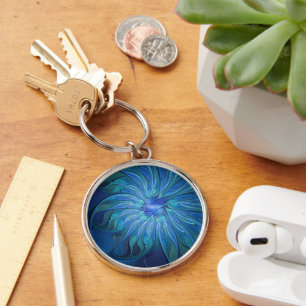 Blauwe Bloem Fantasie Patroon, Abstracte Fractale Sleutelhanger