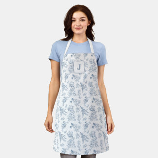 Blauwe Bloem Franse Toile Maatwerk Monogram Schort