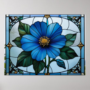 💙 Blauwe Bloem Gebrandschilderd Glas Voor Tuinlie Poster