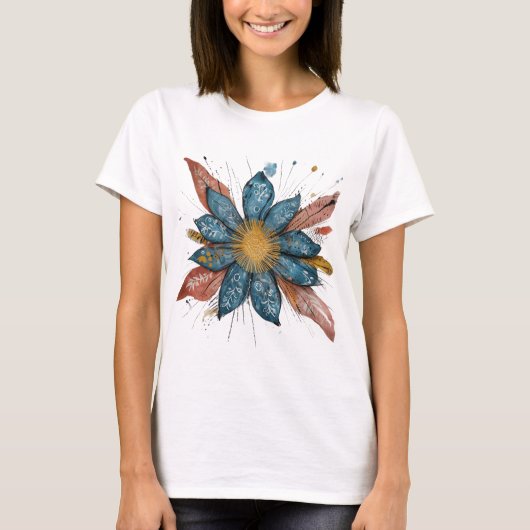 Blauwe Bloem Graphic - Hand-Drawn Floral Art T-shirt (Voorkant)