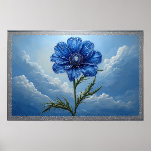 🌼 Blauwe Bloem Hemel Muur Kunst Voor Rustige Huis Poster