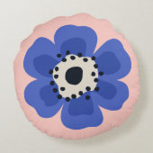 Blauwe bloem lichtroze rond kussen (Achterkant)