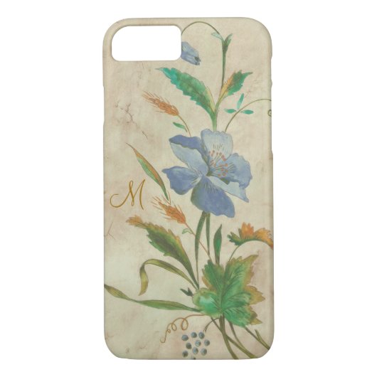  blauwe bloem met aangepast initiaal Case-Mate iPhone case (Achterkant)