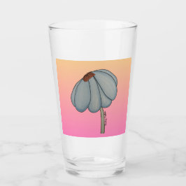 Blauwe bloem met roze achtergrond glas