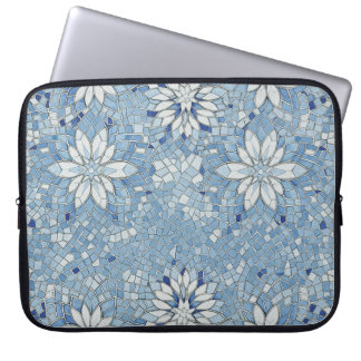 blauwe bloem mozaïek laptop sleeve