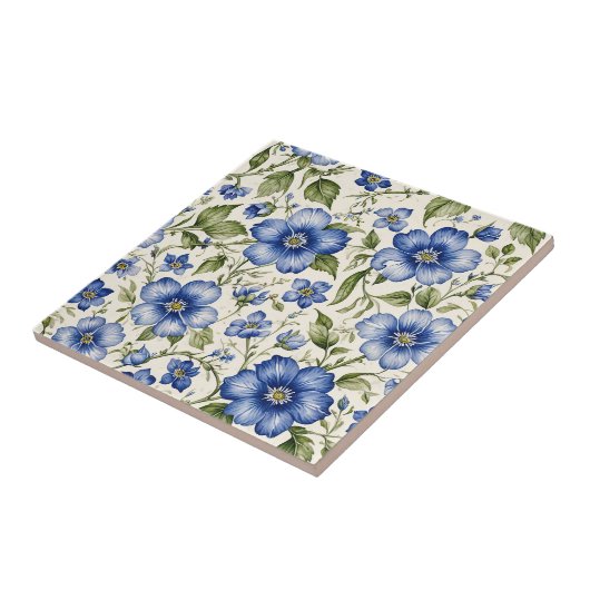 Blauwe bloem naadloos tegeltje (Zijkant)