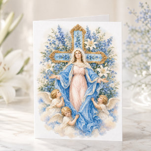 Blauwe bloem Onze Lieve Vrouw Koningin van de Heme Kaart
