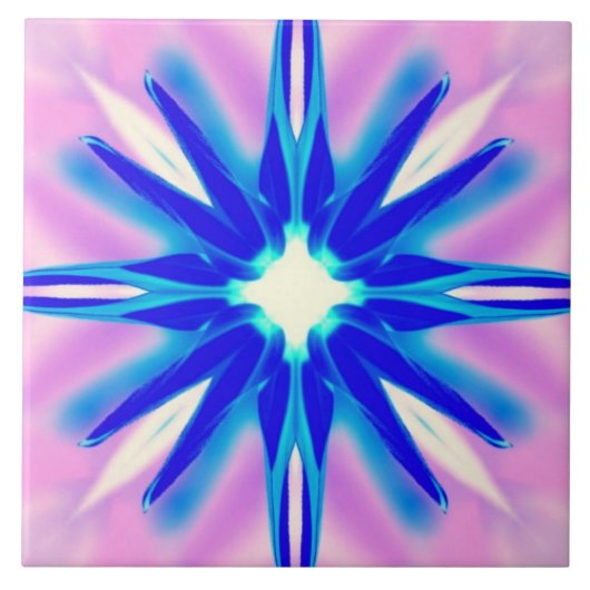 blauwe bloem op roze tegel tegeltje (Voorkant)