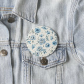 Blauwe bloem ronde button 7,6 cm (In situ)