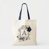 Blauwe Bloem Roos Monogram Tote Tas (Voorkant)
