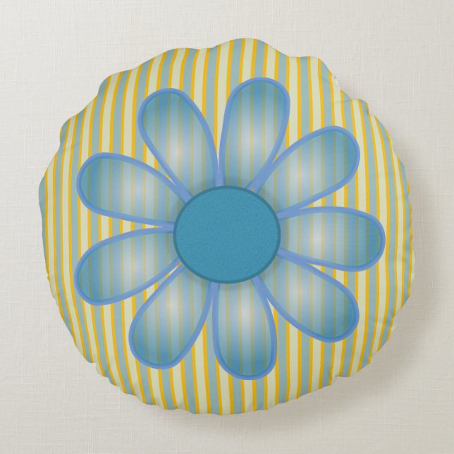 Blauwe Bloem Screwball Graphics Rond Kussen (Achterkant)