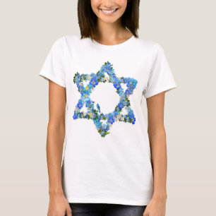 Blauwe bloem ster van David Joodse ster T-shirt
